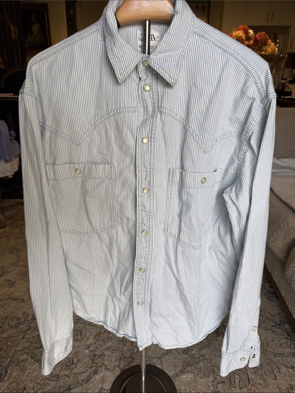 Zara vertical-striped long-sleeve western shirt featuring dual chest pockets
